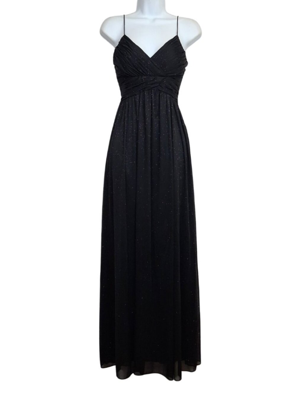 HAILEY ADRIANNA PAPELL Evening Black Sparkle Dress Maxi Glitter Party Prom 2 XS